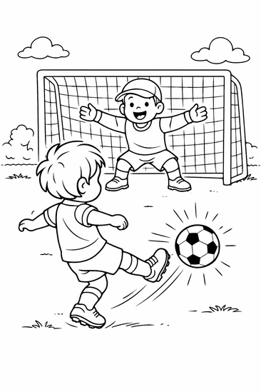 Kinder spielen Fußball im Ausmalbild für Kinder